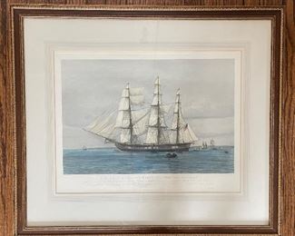 Antique U.S. 44-Gun Frigate Constitution (Old Ironsides) Hand-Painted Lithograph. Measures 22.5" x 17" Unframed, 32.5" x 28" Framed. Photo 1 of 4. 