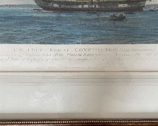 Antique U.S. 44-Gun Frigate Constitution (Old Ironsides) Hand-Painted Lithograph. Measures 22.5" x 17" Unframed, 32.5" x 28" Framed. Photo 3 of 4. 