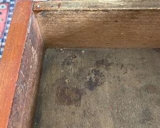 Antique English Flame Mahogany Chest of Drawers with Brass Pulls. Measures 38.5" W x 18.5" D x 36.5" H. Photo 5 of 6. 