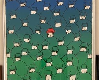 Framed Jean-Michel Folon Pop Artist 38 Cours Du Chapeau Rouge Bordeaux 1974 Poster. Measures 23" x 31". 