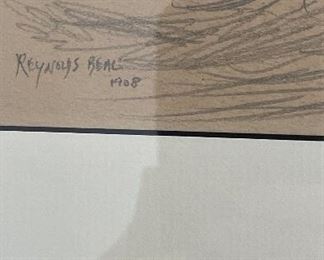 Reynolds Beal (1908), "Deep Green Sea - Whitecaps" Pencil On Paper. Measures 21" x 18" Framed; 13.25" x 9.25" Unframed. Photo 2 of 4. 