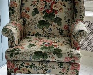 Pair of Vintage Kittinger Mahogany Frame Club Chairs in Lee Jofa Althea Print Blush Fabric Floral Upholstery. Each Chair Measures 34" W x 34" D. Photo 1 of 3. 