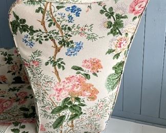 Pair of Vintage Kittinger Mahogany Frame Club Chairs in Lee Jofa Althea Print Blush Fabric Floral Upholstery. Each Chair Measures 34" W x 34" D. Photo 3 of 3. 