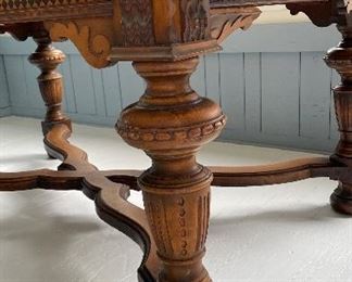 Antique Oak Renaissance Revival Dining / Library Table With Hidden Leaves. Measures 78" W x 40" D x 30" H with Two 21" Hidden Leaves. Photo 6 of 6. 