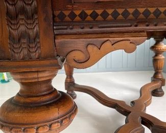 Antique Oak Renaissance Revival Dining / Library Table With Hidden Leaves. Measures 78" W x 40" D x 30" H with Two 21" Hidden Leaves. Photo 4 of 6. 