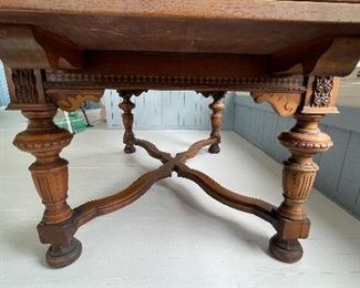 Antique Oak Renaissance Revival Dining / Library Table With Hidden Leaves. Measures 78" W x 40" D x 30" H with Two 21" Hidden Leaves. Photo 5 of 6. 