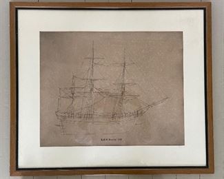 Framed Drawing of H.M.S. Bounty, 1787. Photo 1 of 2. 