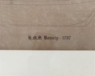Framed Drawing of H.M.S. Bounty, 1787. Photo 2 of 2. 