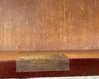 Limited Edition Antique Preproduction of Sir Winston Churchill's Library Partners Writing Desk. Handmade by Arthur Brett & Sons Ltd. Mahogany with Tooled Leather Writing Surface. Measures 66" W x 37.5" D x 29.75" H. Photo 5 of 6. 