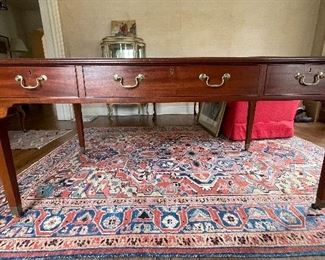 Limited Edition Antique Preproduction of Sir Winston Churchill's Library Partners Writing Desk. Handmade by Arthur Brett & Sons Ltd. Mahogany with Tooled Leather Writing Surface. Measures 66" W x 37.5" D x 29.75" H. Photo 1 of 6. 