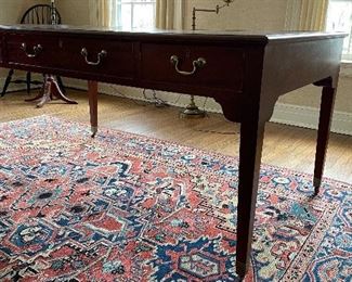 Limited Edition Antique Preproduction of Sir Winston Churchill's Library Partners Writing Desk. Handmade by Arthur Brett & Sons Ltd. Mahogany with Tooled Leather Writing Surface. Measures 66" W x 37.5" D x 29.75" H. Photo 3 of 6.