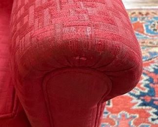 Red Basketweave Upholstered Club Chair. Measures 32" x 35" Deep. Photo 2 of 2. 