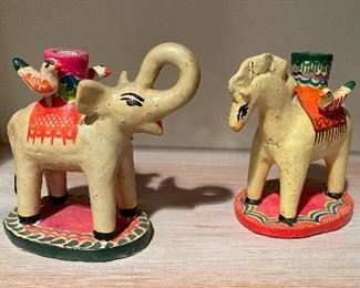 Vintage Ceramic Elephant Candleholders. Made in Mexico. 