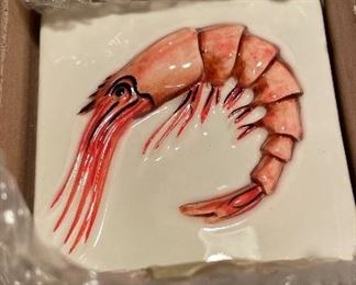 Original Style Fine Quality Ceramic Tiles - Scallop, Lobster, Prawn & Crab Patterns - 2 of Each. Photo 3 of 5. 