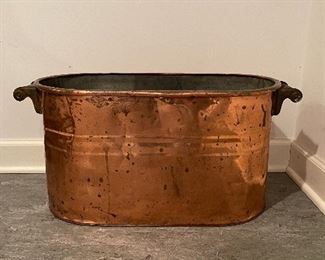 Copper Oval Bucket with Wood Handles. 