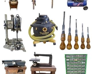Craftsman Wood Lathe, Planer, Lathe Turning Tool Set, Vintage Citation Portable Typewriter, Bowling Balls, Etc. 