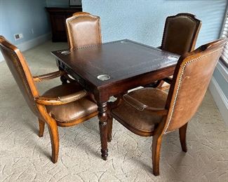 Leather top game table with 4 leather arm chairs by Lexington 