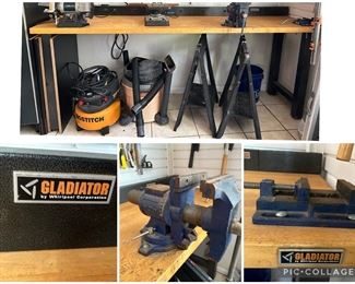Gladiator wood top work bench - includes two vices