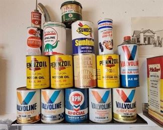 #242 • Texaco, Valvoline, Pennzoil, Sinclair Motor Oil Cans with Shelf