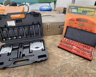 #1206 • Bearing Separator and Puller Set, Screwdriving Tote, Socket/Screwdriver Set and Tool Box