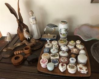 Bird Figures, Trinket Boxes, Herend Vase & Covered Egg, Nao Figure