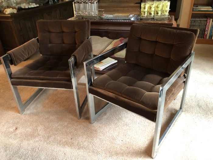 Pair of Mid Century Modern Chrome Lounge Chairs 