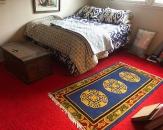 Bed, Linens, Trunk, Carpet