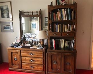 Dresser w/ Mirror, Bookshelf / Cabinet, Lot of Books!!!