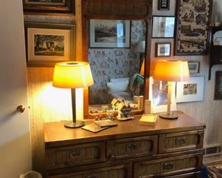 Dresser w/ Mirror, Vintage Lamps, Pictures