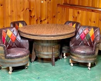 Vintage Barrel Poker Table & (4) Chairs