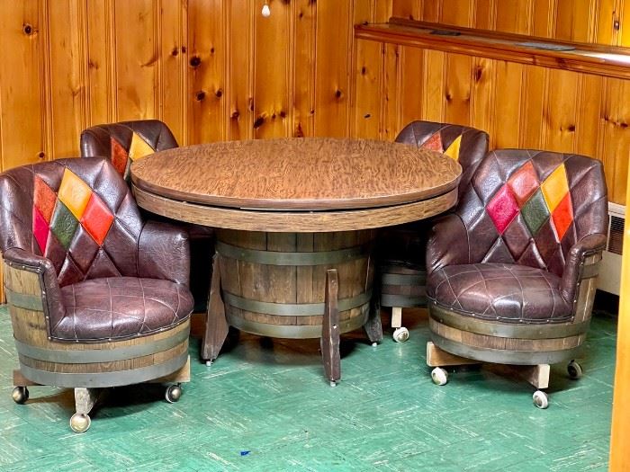 Vintage Barrel Poker Table & (4) Chairs