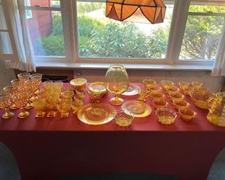 Amber glassware featuring Indiana Glass