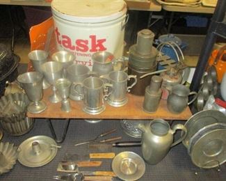 Serving Pieces and Pewter Mugs