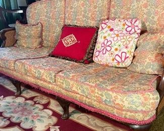 Vintage Double Caned Carved Wood Sofa