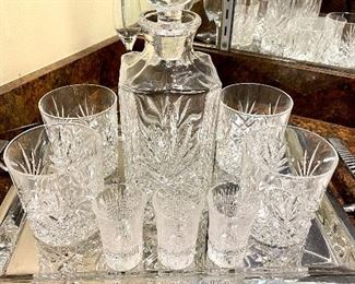 $60. Shannon Crystal Set of 4 Glasses, Decanter, & Tray.