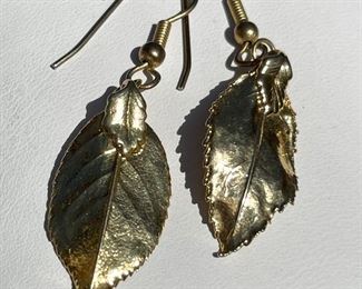 $50. Gold-Dipped Leaf Earrings.