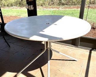 $60. Vintage aluminum Outdoor White Round Table.