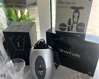 A variety of items for serving wine and beer, etc.