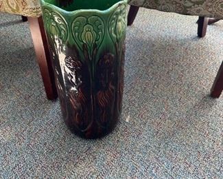 Majolica umbrella stand or large vase