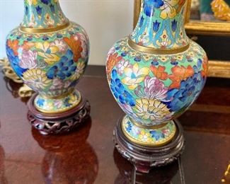 pair of cloisonné metal vases