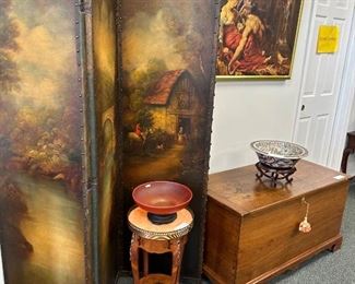Antique handpainted, leather room screens