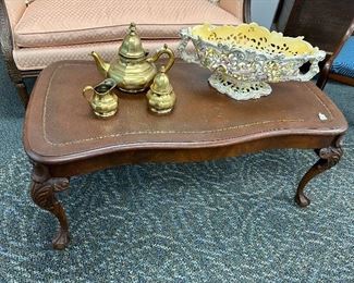 leather inlay Chippendale coffee table 