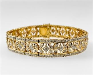Fine 18K Yellow Gold Hand Cut Diamond 7" Link Bracelet