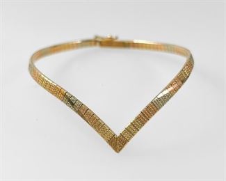 Fine 14K Tri-Color Gold Angled Italian 7" Bracelet 