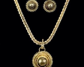 Fine Sterling Silver Flower High Relief Pierced Earrings & 18" Necklace