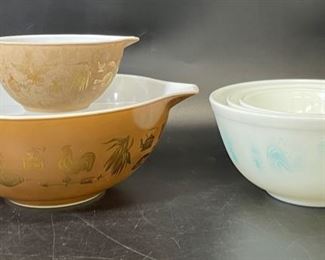 VINTAGE PYREX BROWN & WHITE MIXING BOWLS MCM