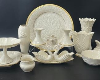 HUGE VINTAGE LOT OF LENOX CNALDE HOLDERS LARGE PLATTER VASES AND COMPOTE BOWL AND MORE! 