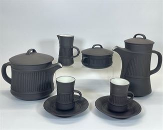 1950s Dansk Quistgaard Flamestone Coffee Pitcher Set, Vintage Mid Century Modern MCM Espresso Serving Cup Saucer Set, Danish Scandinavian 