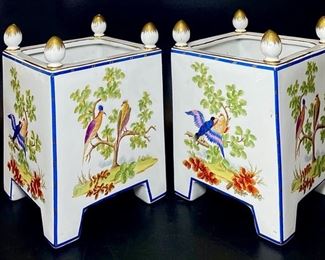 Old Paris Style 1980s Chelsea House Floral & Avian Porcelain Cachepot/Planter 