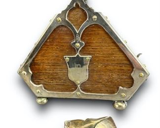 Antique English Coal Scuttle Form Biscuit Box with Small Scoop